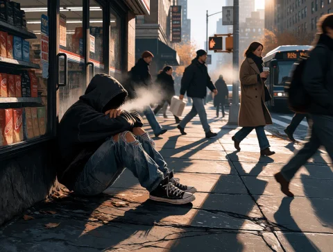 The Morning Light Fell In Pale, Slanted Bars Across The Crac... — Stable Diffusion AI Prompt: The morning light fell in pale, slanted bars across the cracked pavement, castin...
