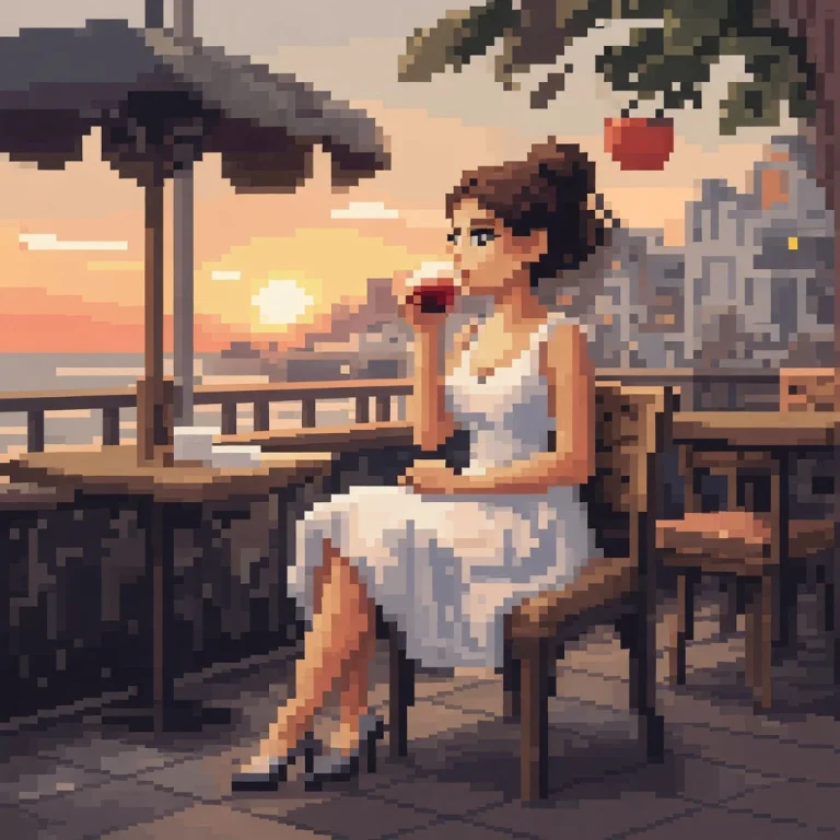 Shortdescriptiona Pixel Art Scene Of A Beautiful Young Woman...