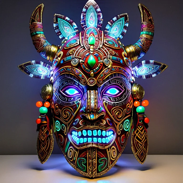 Aztec Mask --v 6, Aztec Ceremonial Mask Led, Colorful Led Li...
