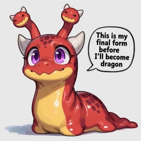 Chibi Red Kobold Slug Small Red-scaled Kobold With A Yellow... — Stable Diffusion AI Prompt: Chibi red kobold slug — small red-scaled kobold with a yellow underbelly, purple...