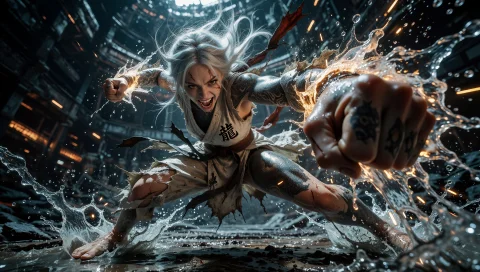 A 3d Rendering Shoot From A Fist Punching Position About A F... — Stable Diffusion AI Prompt: A 3D rendering shoot from a fist punching position about a fierce character with...