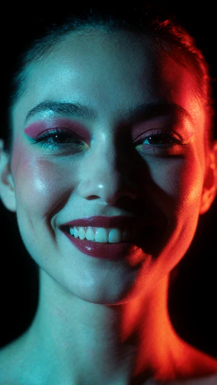 80gl0w, A Cinematic Portrait Of A Smiling Woman With Defined...