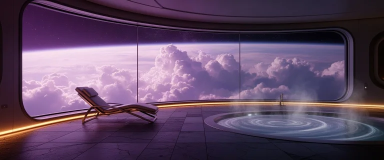 A Serene, Wide-angle Interior Shot Of A Futuristic Floating...
