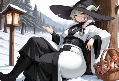 1girl, Solo, Hat, Witch Hat, Long Hair, Smile, Braid, Lookin... — Stable Diffusion AI Prompt: 1girl, solo, hat, witch hat, long hair, smile, braid, looking at viewer, horns,...