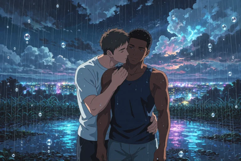 A Widescreen Emotional Anime Scene Rendered In The Signature...