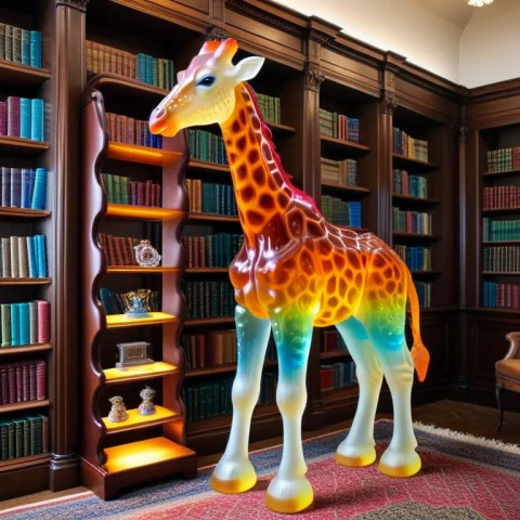 Masterpiece, Best Quality, Gummymorph Giraffe Librarian Shel... — SDXL AI Prompt: masterpiece, best quality, (gummymorph giraffe librarian shelving a massive book...