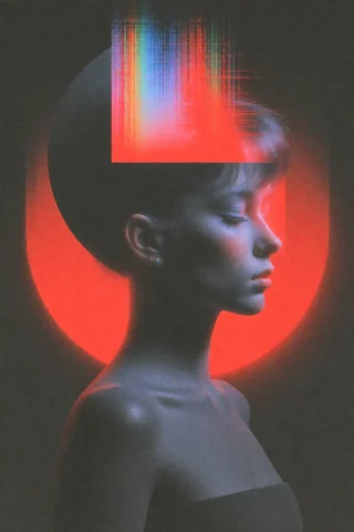 A Silhouetted Figure Of A Woman Standing In Front Of A Large... — Stable Diffusion AI Prompt: A silhouetted figure of a woman standing in front of a large black circle and a...
