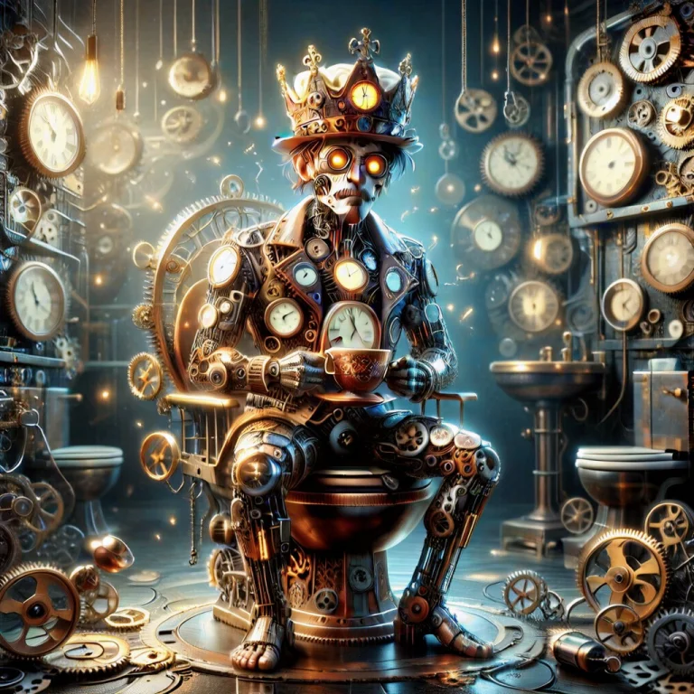 Full-body Cinematic Portrait Of A Regal Steampunk Mechanical...