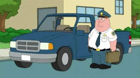 Fmlygyssn05, A Uniformed Officer Stands Beside A Blue Pickup... — Stable Diffusion AI Prompt: fmlygyssn05, A uniformed officer stands beside a blue pickup truck, holding a br...