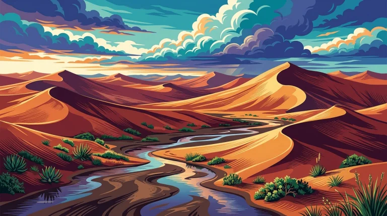 A Richly Colored Full-bleed Vector Landscape Depicting The I...