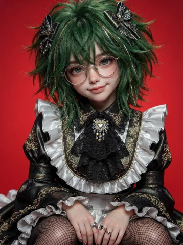 Gold And Silver Lining, Smile, Glasses, Short Hair Wild, Gre... — Stable Diffusion AI Prompt: gold and silver lining, smile, glasses, short hair wild, green hair, hd,4k