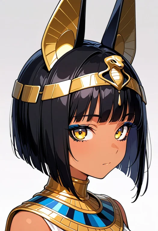 One Girl, Black Bob Hair, Black Eyeliner, Egyptian Clothes,...