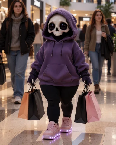 Thannielora Wearing Her Oversized Purple Hoodie With The Hoo... — Stable Diffusion AI Prompt: thannielora wearing her oversized purple hoodie with the hood up, black leggings...