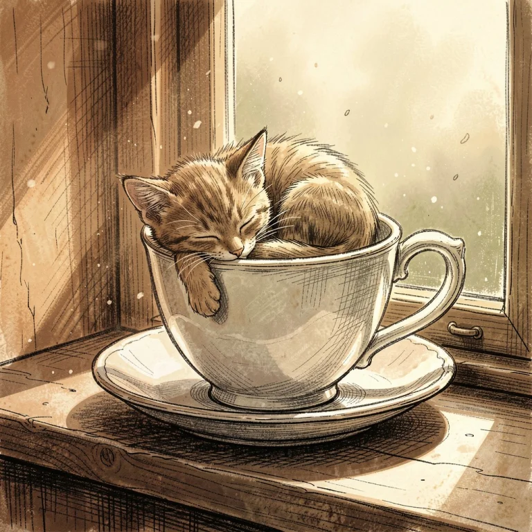 Bradhamel Art Style, Sketch Style. A Tiny Kitten Curled Up A...