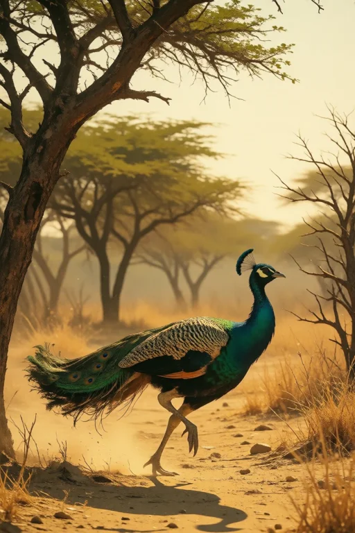 Nature, An Indian Peafowl Breaking Into A Run Across A Dry T...