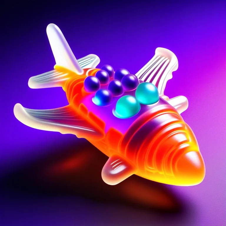 A Sleek, Futuristic Spaceship Orbiting A Gummy Planet, Gummy...
