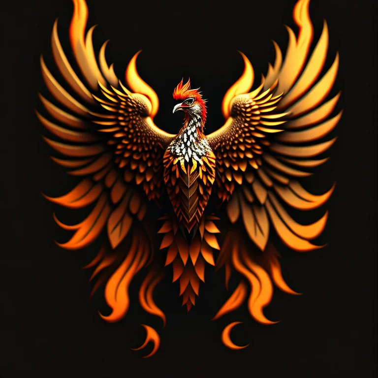 Intricate, Digital Painting1.2 Of Phoenix Firebird, Black Ba...