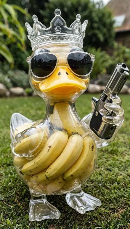 An Adorable Transparent Glass Duck With A Bananas Inside It,...