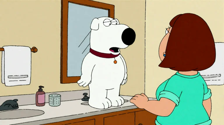 Fmlygyssn01, A White, Bipedal Dog Stands Upright On A Bathro...