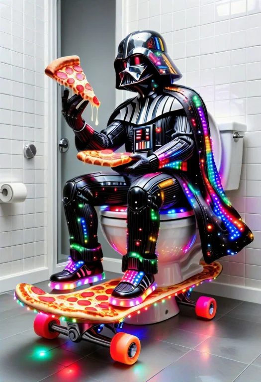Darth Vader Made Of Colorful Led Lights, Sitting, Over A Toi...