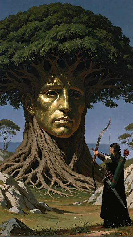 Wide Shot, Eye-level View Of A Single Elf Archer Standing In...