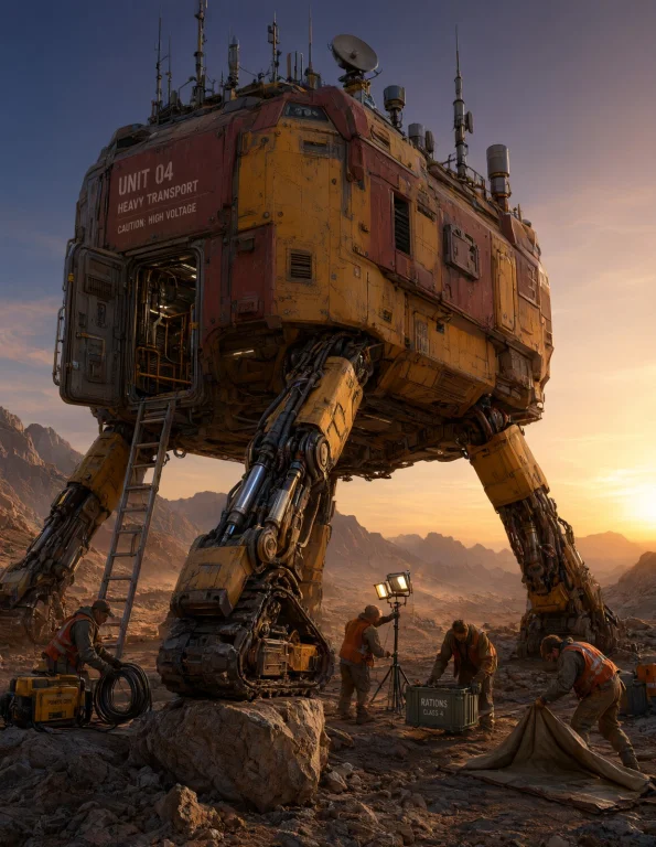 A Massive, Futuristic Walking Dwelling Is Parked Confidently...