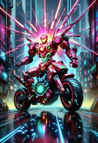 A Hyper-dynamic, Low-angle Cinematic Shot Of A Rider In A Re... — SDXL AI Prompt: A hyper-dynamic, low-angle cinematic shot of a rider in a red jacket on a sleek...