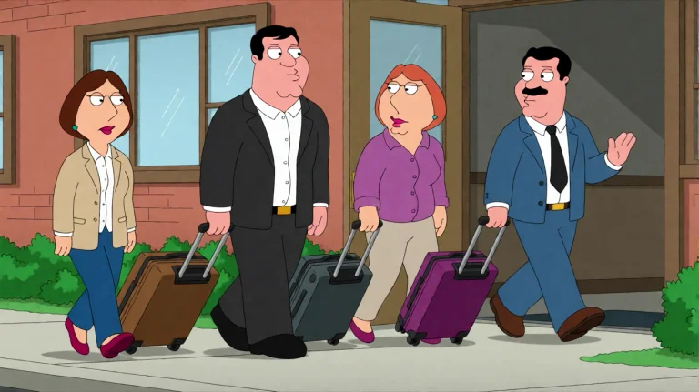 Fmlygyssn19, A Group Of Four People, Each Pulling A Suitcase...