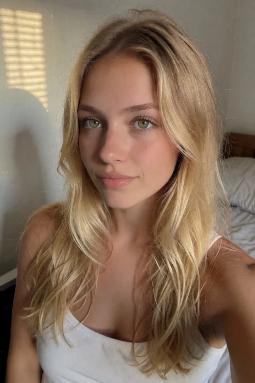 Ohwx Woman, Szmata, Blonde Hair And Olive Green Eyes.