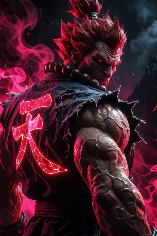 A Dynamic, Commanding Medium Close-up Shot Of Akuma From Str...