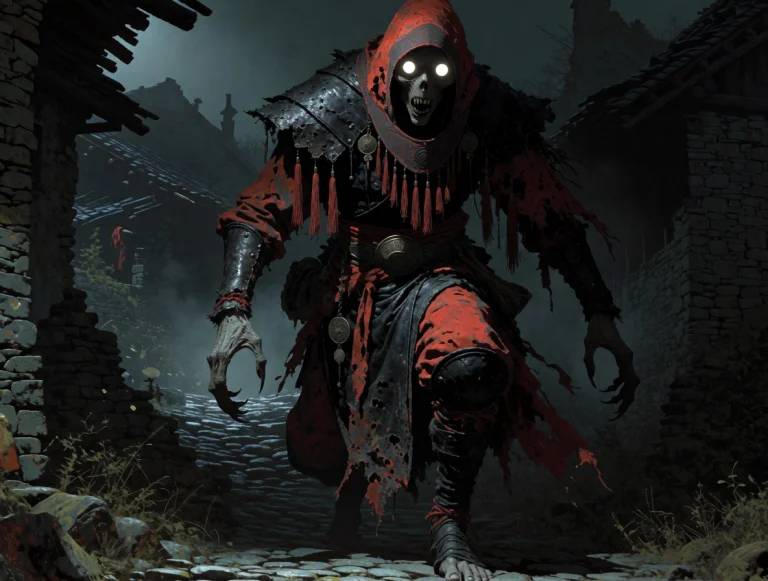 Veshghl, An Ancient Undead Entity, Stands In A Tense, Predat...