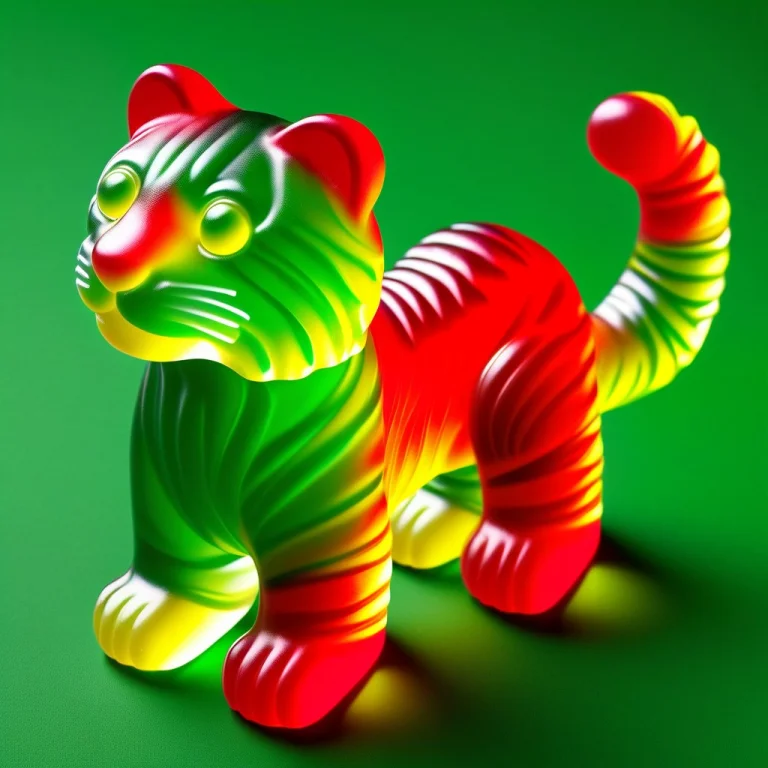 Create A Gummy Tiger In Translucent Red, Yellow, And Green.g...
