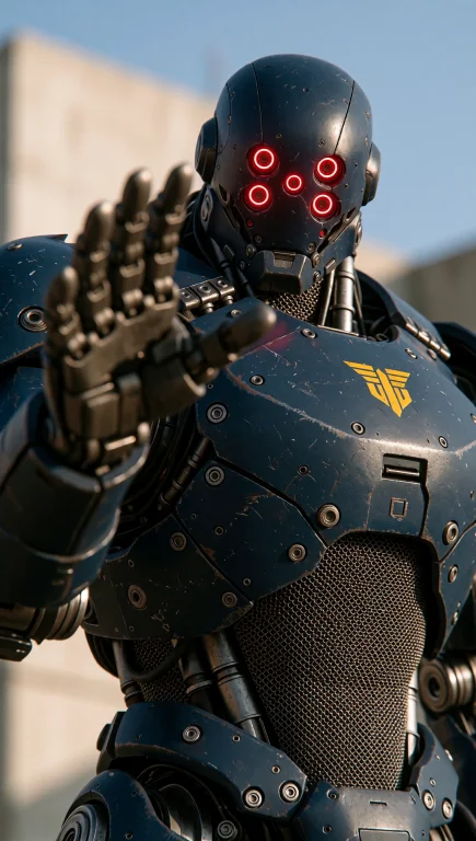 Dcsc1f1. Medium Close-up, Low-angle View Of A Large Humanoid...