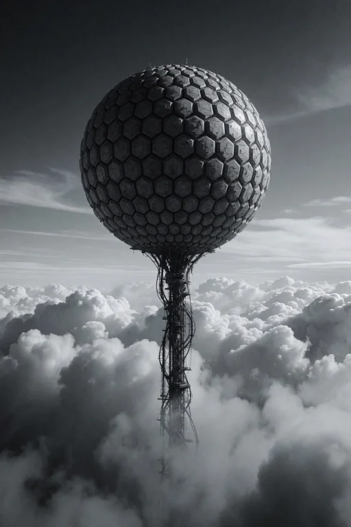 A Spherical Station With A Lattice Of Hexagonal Cells Floats...