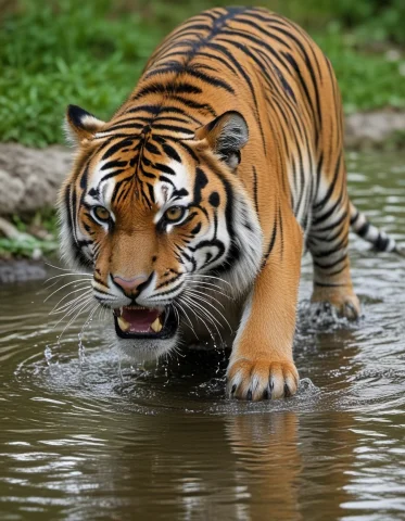 Chauhantigerdrinking Water — SDXL AI Prompt: chauhan_tiger_drinking water