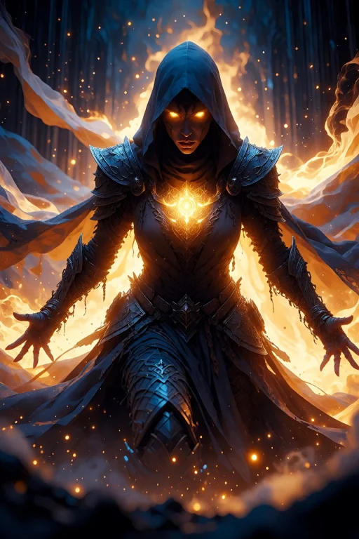 A Powerful Wizard Stands In The Midst Of An Intense Battle,...