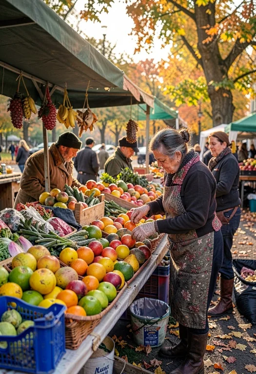 A Market Vendor Arranging Bright Fruit At A Stall, Photoreal...