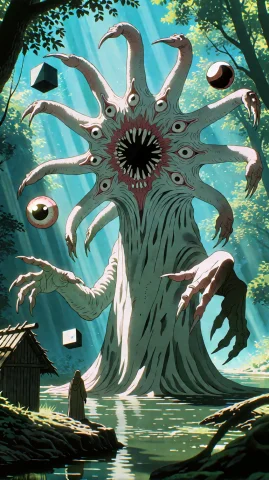 Wide Shot, Straight-on Viewpoint, Featuring A Towering, Pale... — Stable Diffusion AI Prompt: Wide shot, straight-on viewpoint, featuring a towering, pale, amorphous creature...