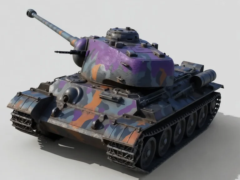Tank With Purple Orange Camouflage Paint White Background 3d...
