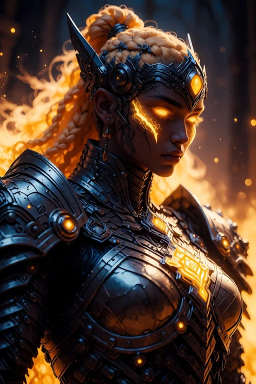 Futuristic Fantasy Warrior Wearing Enchanted High-tech Armor...