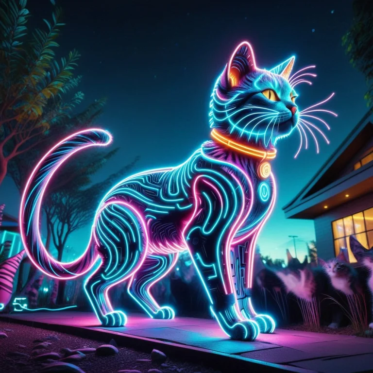 Neon Glow,led Strips, Futuristic Style,an Animal, Cat, Cat S...