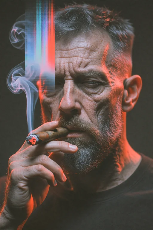 A Close-up Portrait Of An Older Man With Weathered Skin, A T...