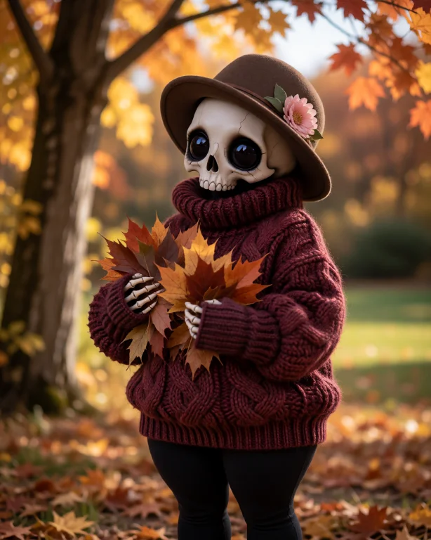 Thannielora Wearing A Huge Burgundy Cable-knit Turtleneck Sw...