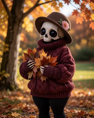 Thannielora Wearing A Huge Burgundy Cable-knit Turtleneck Sw... — Stable Diffusion AI Prompt: thannielora wearing a huge burgundy cable-knit turtleneck sweater, black legging...
