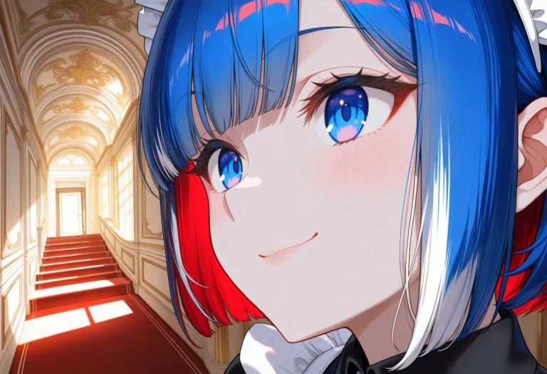 Close Up On Maid, Cute Smile, Large Blue Eyes, Female Maid,...