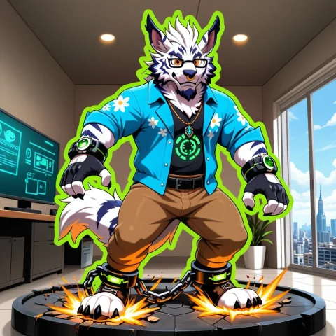 Garurumon, Anthro, Furry, Solo, Male, No Humans, Orange Eyes... — Stable Diffusion AI Prompt: Garurumon, anthro, furry, solo, male, no humans, orange eyes, nose ring, white h...