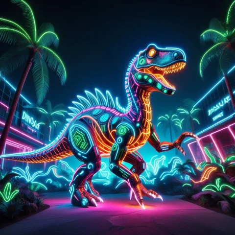 Neon Glow,led Strips, Futuristic Style,an Animal, Dinosaur ,... — SDXL AI Prompt: Neon glow,LED strips, Futuristic style,an animal, ((dinosaur , dinosaur shaped:1...