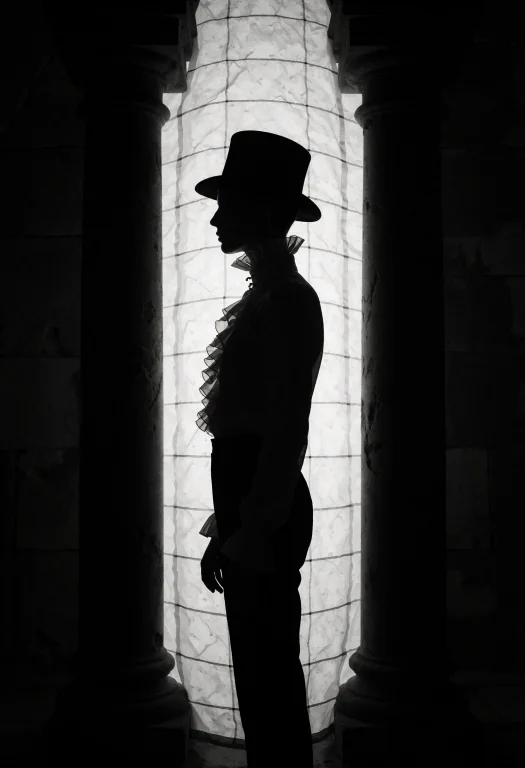 A High-contrast Black-and-white Cinematic Silhouette Of A Ta...