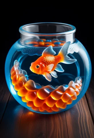 Gummymorph, A Strange Goldfish Inside A Translucent Gummy Fi... — SDXL AI Prompt: gummymorph, a strange goldfish inside a translucent gummy fish bowl, crystal-lik...