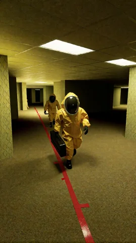 Wide-angle Eye-level View Inside A Vast Yellow Backrooms Cha... — Stable Diffusion AI Prompt: Wide-angle eye-level view inside a vast yellow backrooms chamber with beige carp...